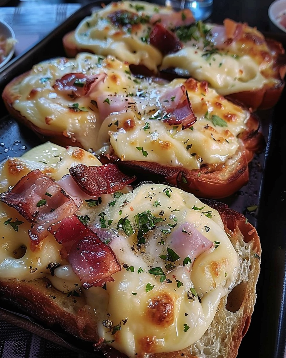 Recette de croque-monsieur gratiné aux lardons et fromage de chèvre