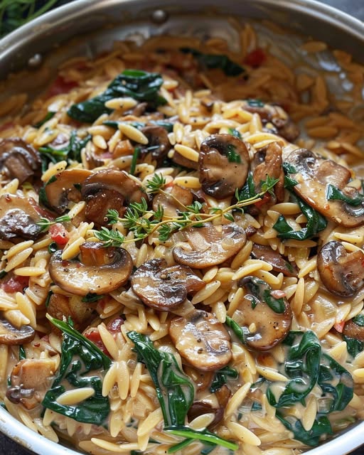 recette orzo crémeux aux épinards et champignons